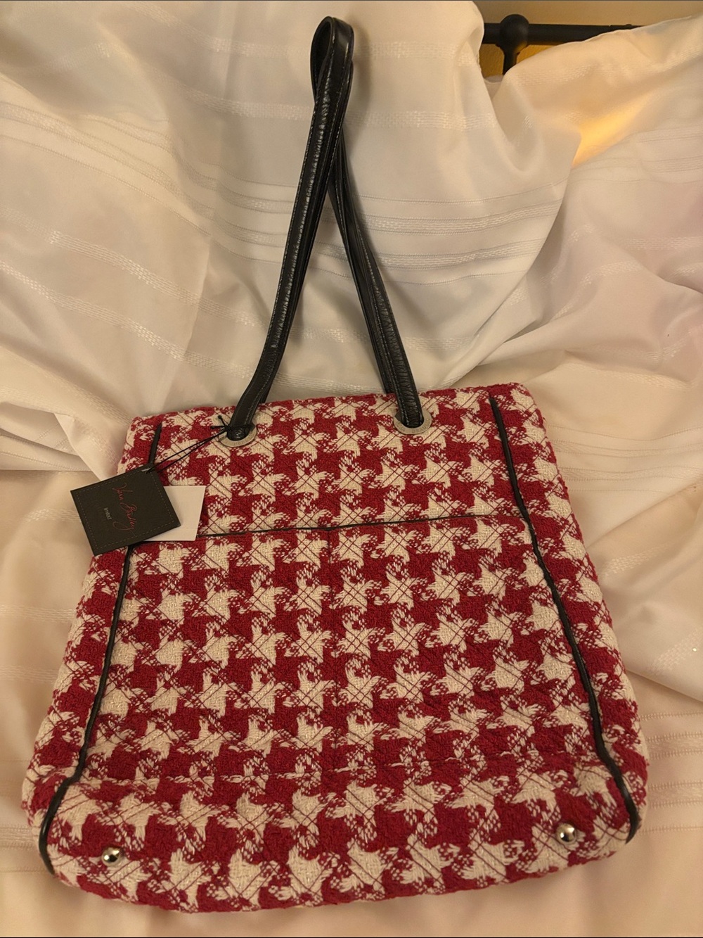 Vera Bradley Red & White Houndstooth Tote with Black Handles